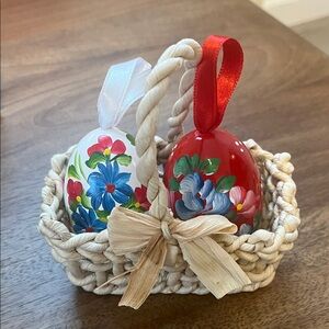 Wooden Easter/Spring Egg decoration in a basket